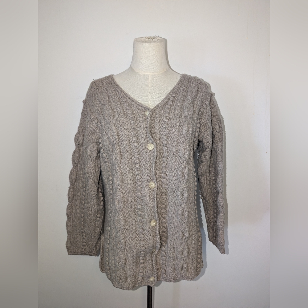 Vintage Cozy Patterned Knitted Taupe Cardigan